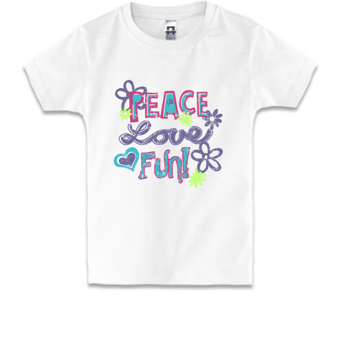 Детская футболка Peace, love, fun