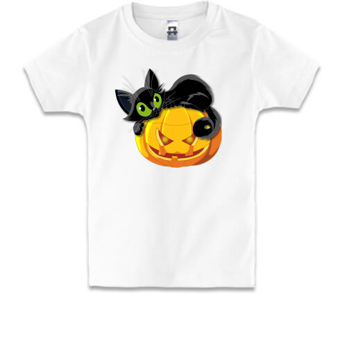 Детская футболка с котом на тыкве