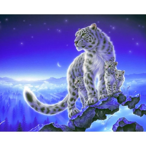 Алмазна мозаїка 'Біла тигриця з малюками' без підрамника