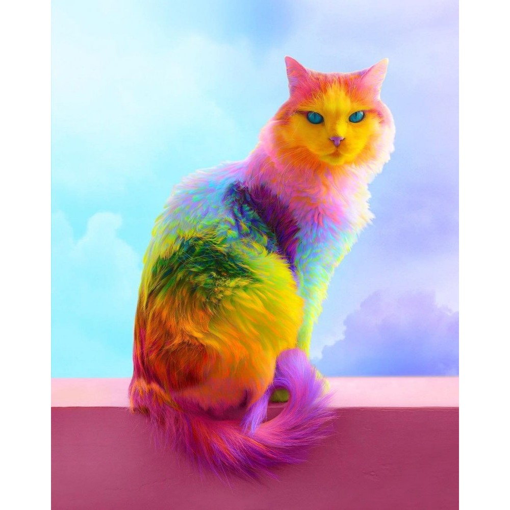 Алмазная мозаика 'Радужная кошка' на подрамнике