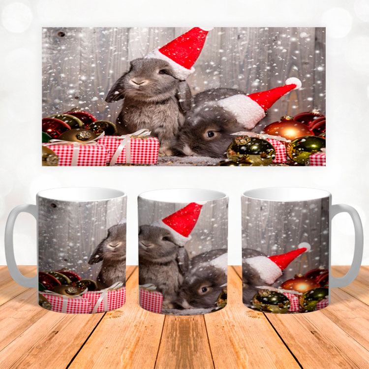 Чашка 'Кролики в новорічних шапках'