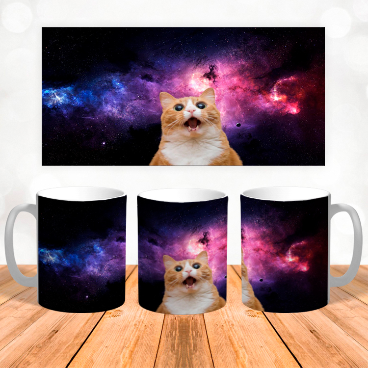 Чашка с принтом 3Д 'Кот в космосе'