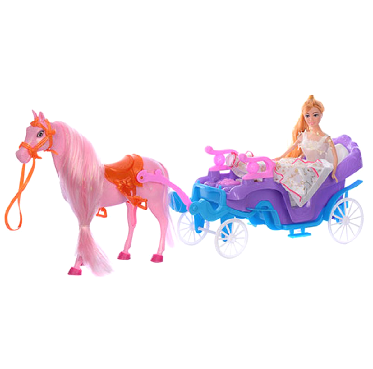Дитяча іграшкова карета з лялькою і конем
