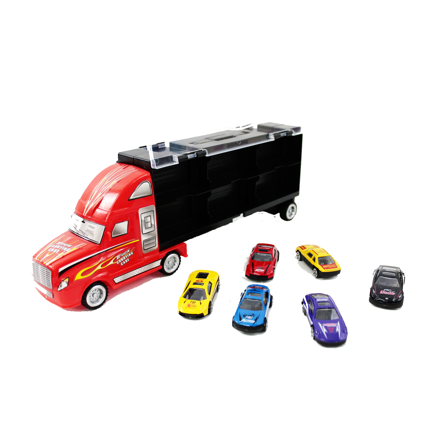 Іграшкова вантажівка трейлер автовоз з машинками
