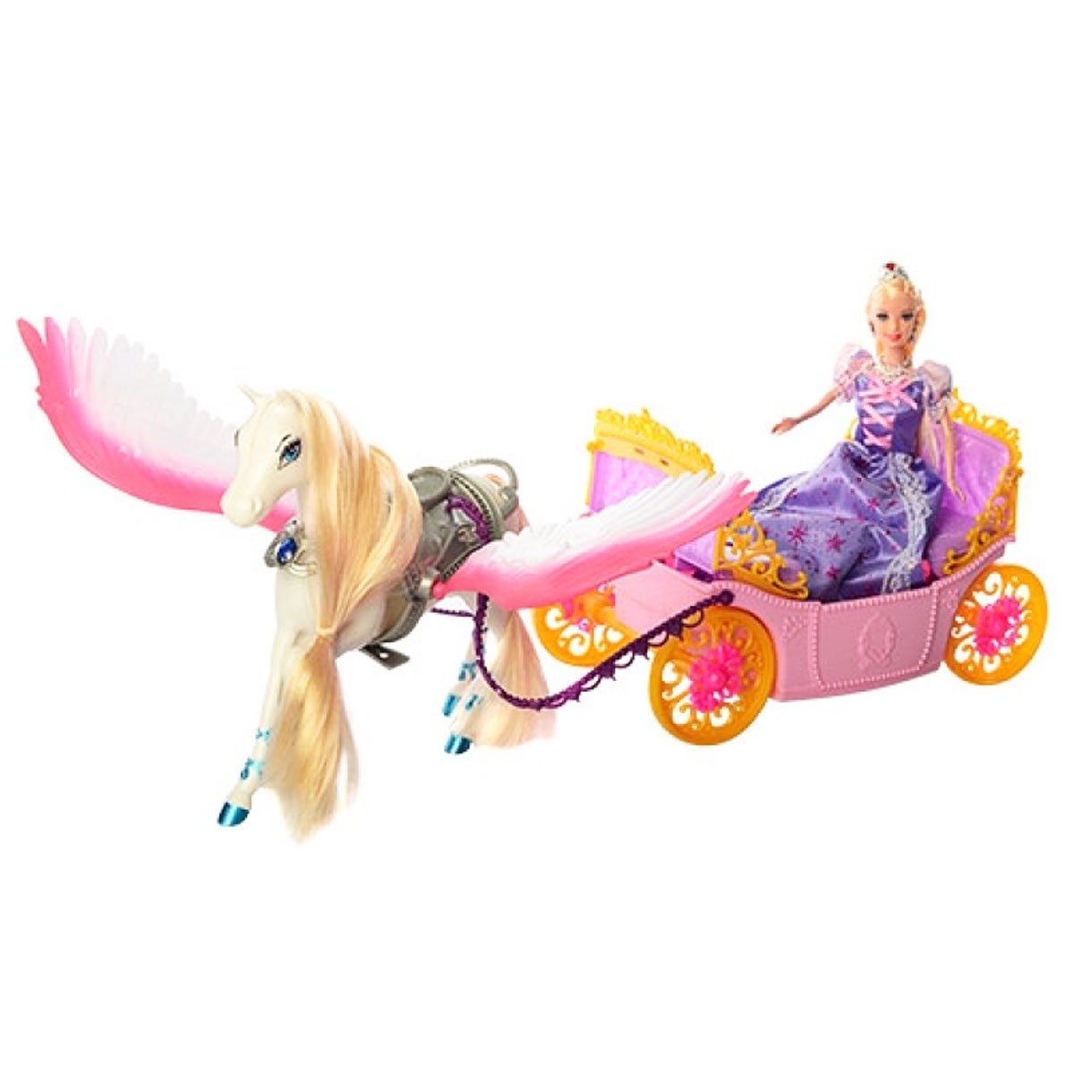 Карета з лялькою і конем з крилами