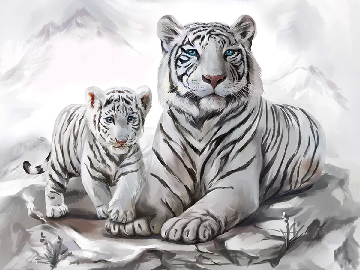 Картина алмазами 'Белые тигры'
