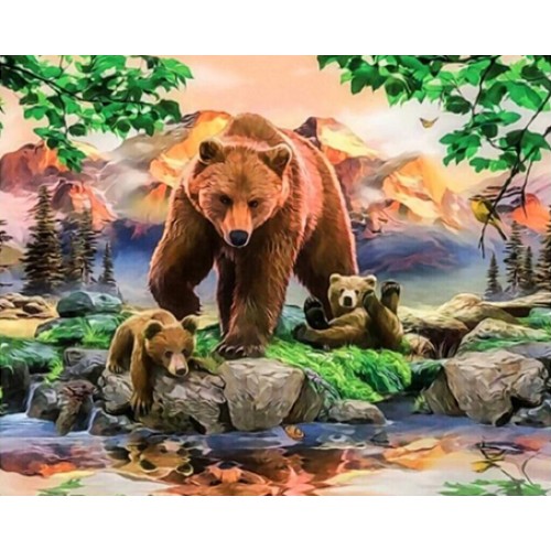 Картина алмазами 'Бурые медведи' без рамки