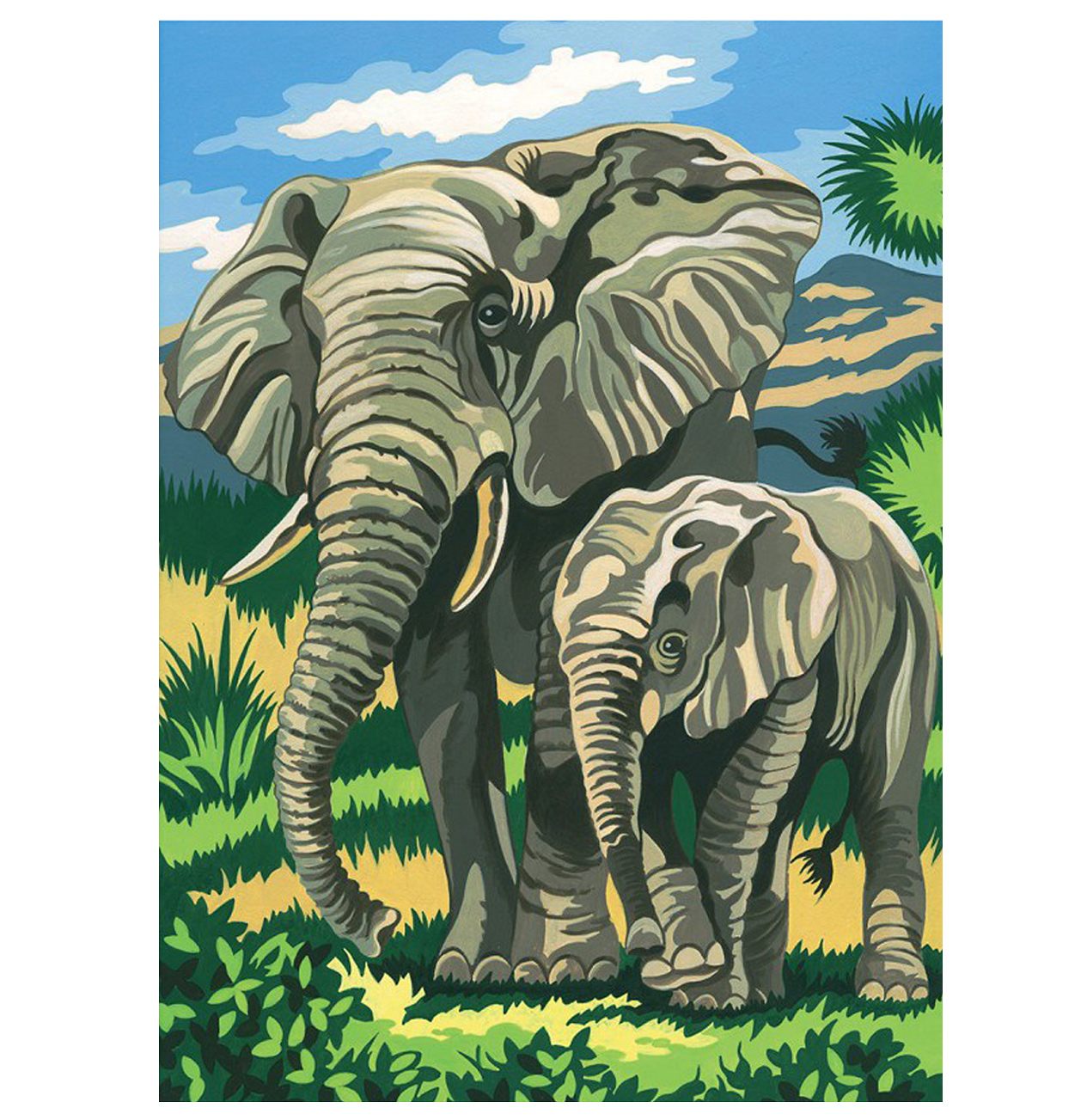 Картина на холсте 'Слоны' по номерам