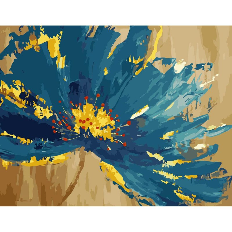 Картина по номерам 'Синий цветок с золотым обрамлением'