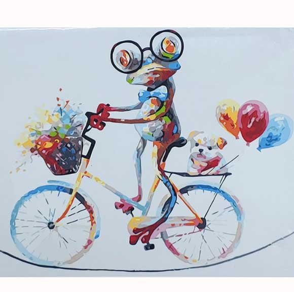 Картина по номерам 'Яркий лягушонок на велосипеде'