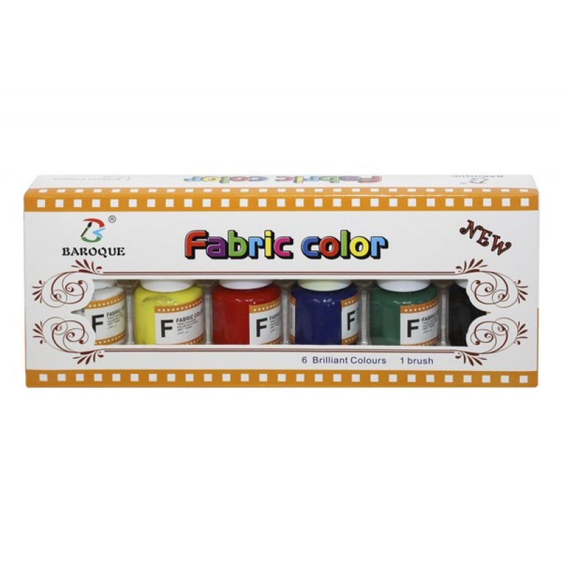 Фарби для текстилю 6 кольорів з нейлоновим пензликом