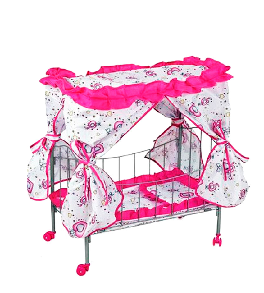 Ліжечко для ляльок з балдахіном рожева