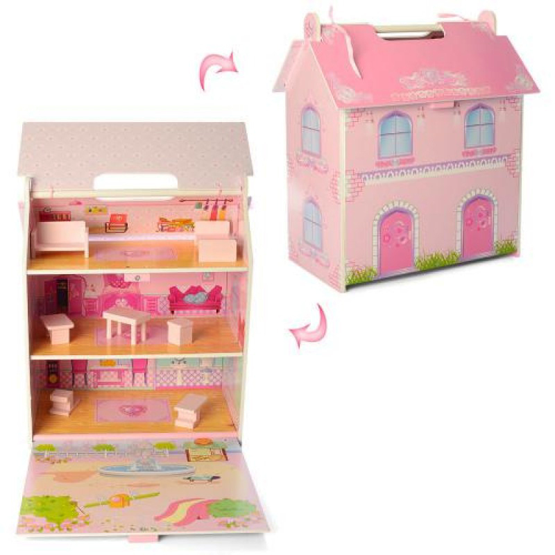 Ляльковий будиночок з дерева з меблями 'Рожевий'