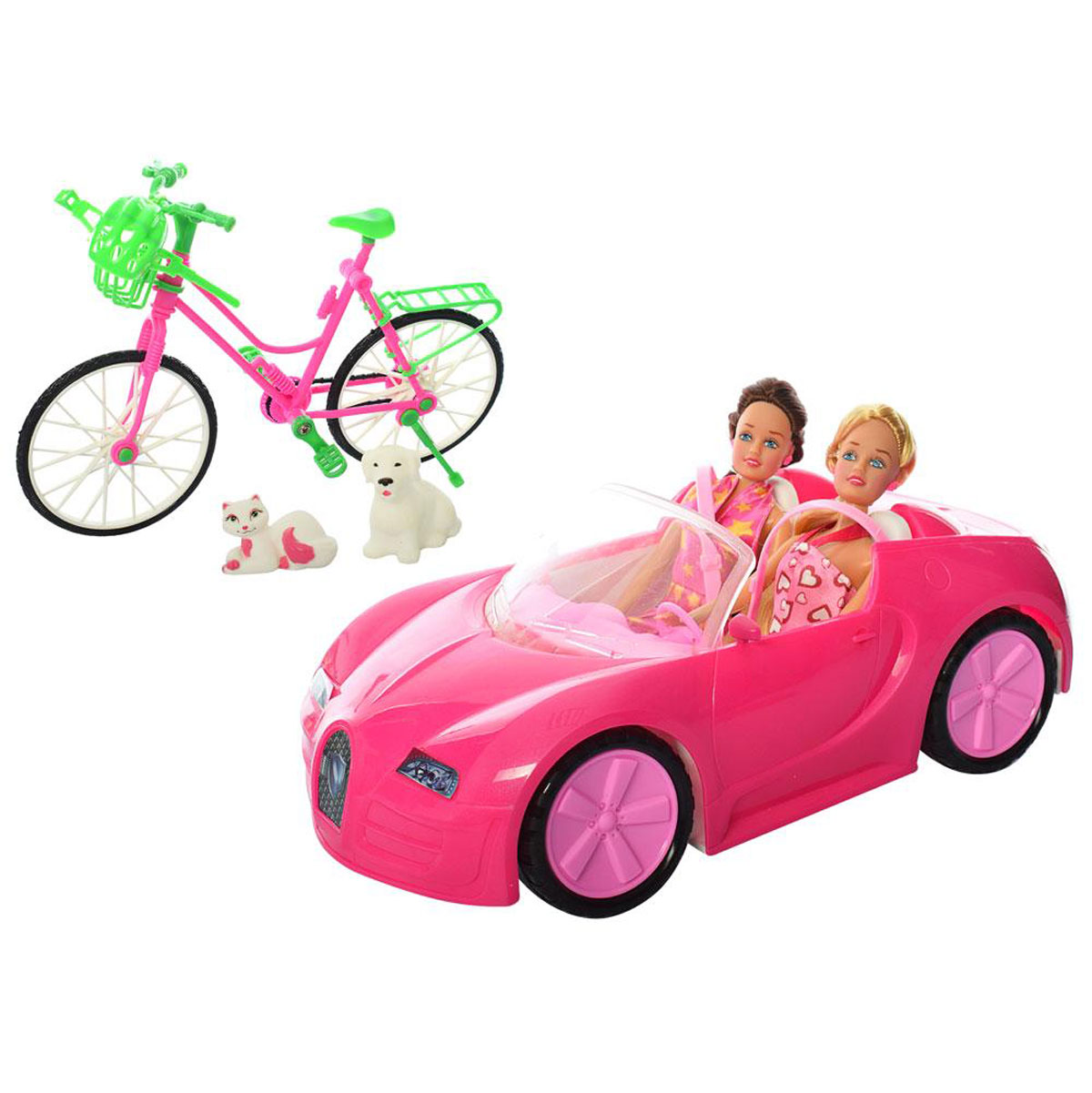 Набор кукол с машинкой и велосипедом
