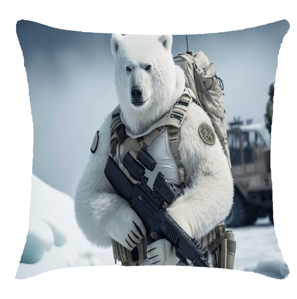 Подушка с 3-Д принтом 'Белый медведь военный'