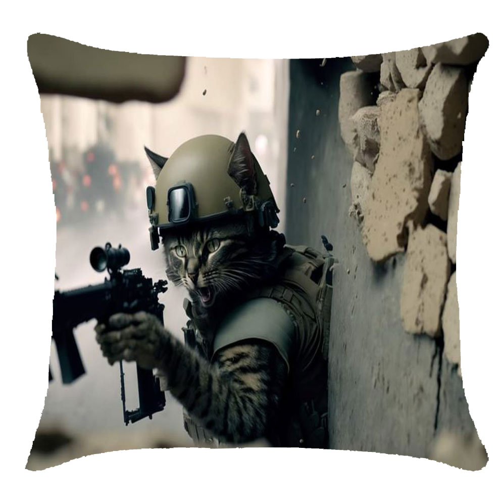 Подушка с 3-Д принтом 'Боевой кот'