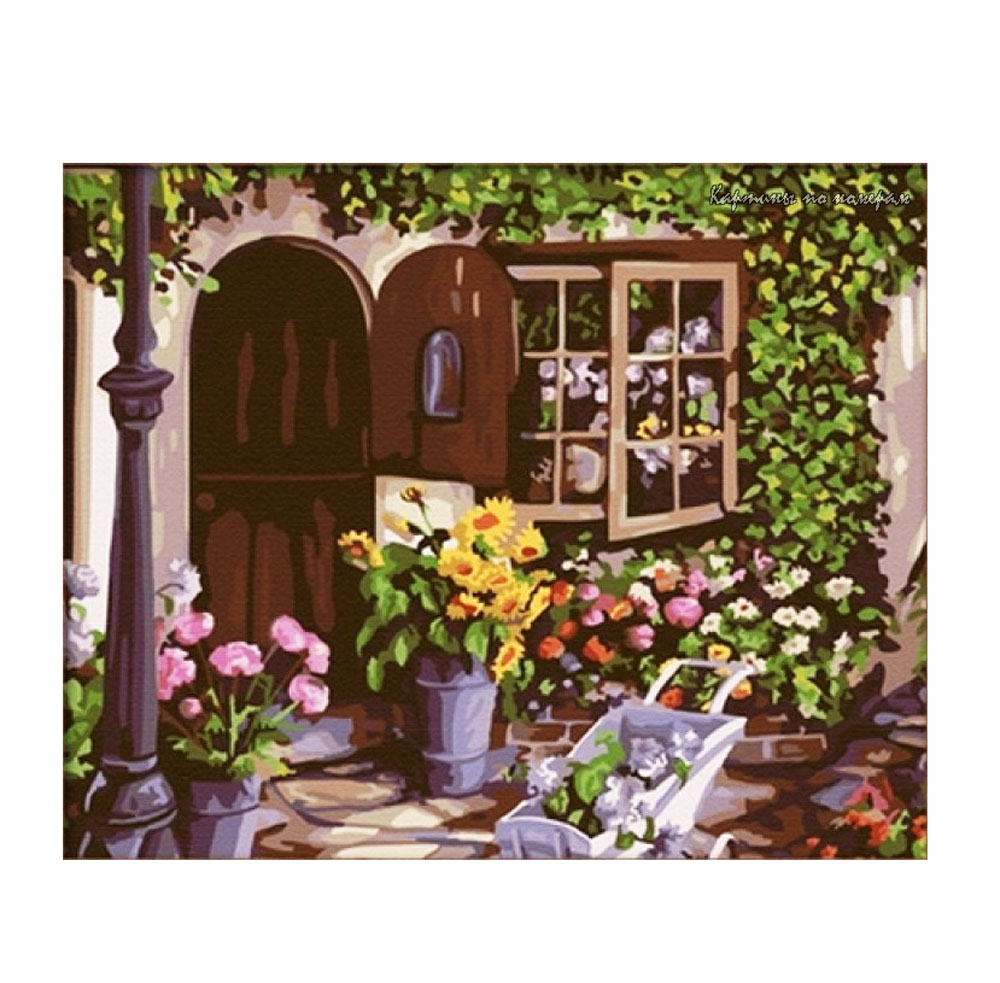 Раскраска по номерам на холсте 'Цветочный дворик'