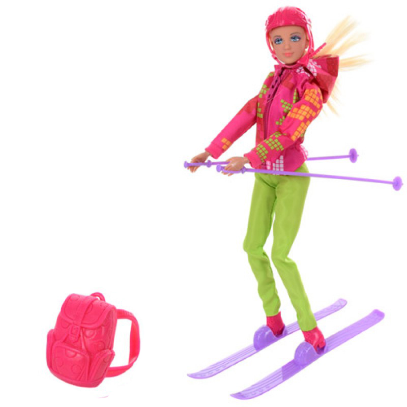 Шарнирная лялька на лижах з рюкзаком
