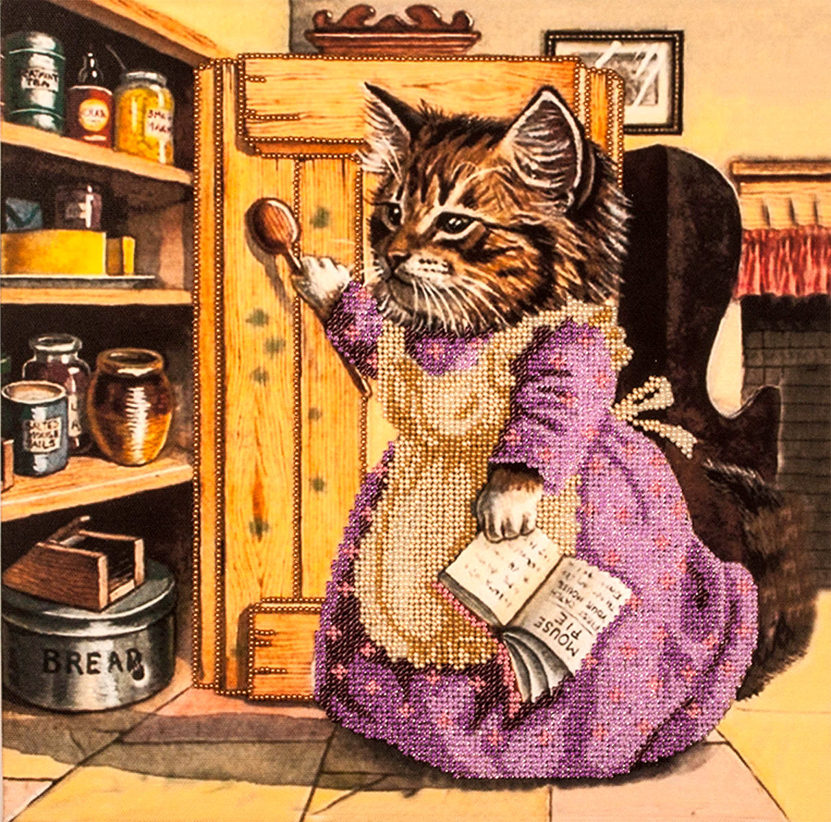 Вышивка бисером картина 'Кошка с ложкой'