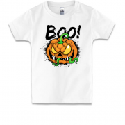 Детская футболка со злой тыквой и надписью BOO