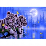 Алмазная мозаика "Бенгальские тигрята" с рамкой