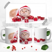 Чашка "Рождественский котенок мейн кун"