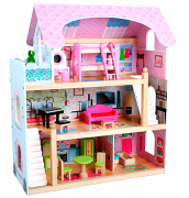 Деревянный домик для куклы с мебелью