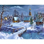 Картина алмазами без подрамника "Деревня зимой"