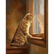 Картина алмазами без рамки "Кот біля вікна"