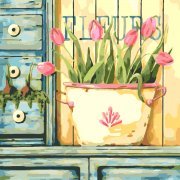 Картина на холсте по номерам "Розовые тюльпаны"