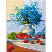 Картина за номерами на дереві "Квіти і суниця"