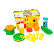 Корзинка с игрушечной едой и посудкой "Супермаркет"