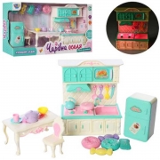 Мебель для куклы "Кухня" с посудой и сладостями