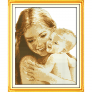 Вышивка крестиком с рисунком  на ткани "Мама с малышом"