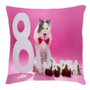 Подушка с 3D рисунком на 8 марта "Кот с букетом роз"