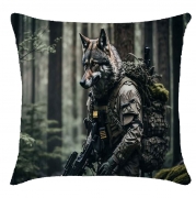 Подушка с 3-Д принтом "Волк военный"