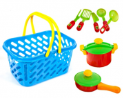 Набір іграшкової посуду в кошику, 8 предметів
