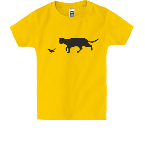 Детская футболка кот с птичкой