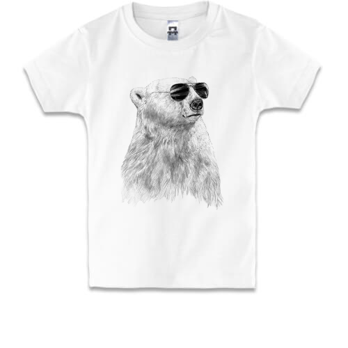 Дитяча футболка з ведмедем-хіпстером в темних окулярах