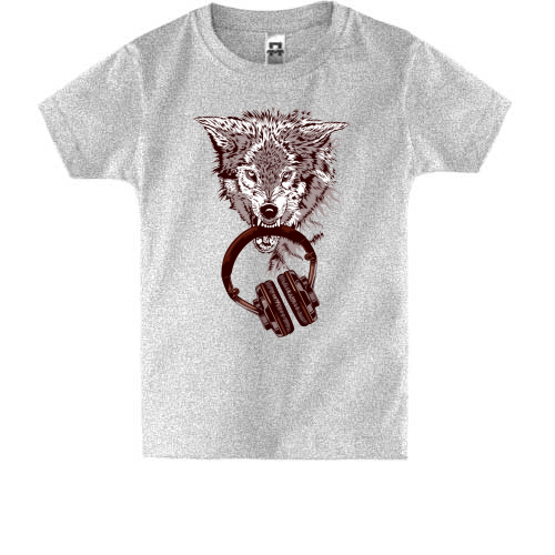 Детская футболка с волком и наушниками в пастии