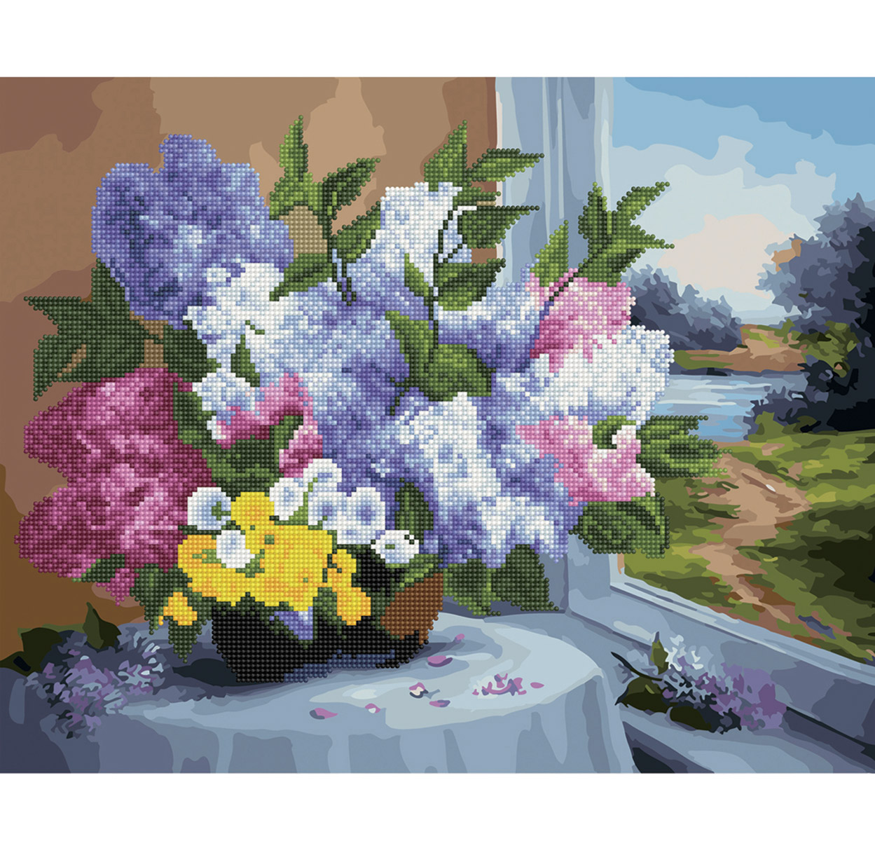 Алмазна картина-розмальовка по номерах 'Квіти біля вікна'