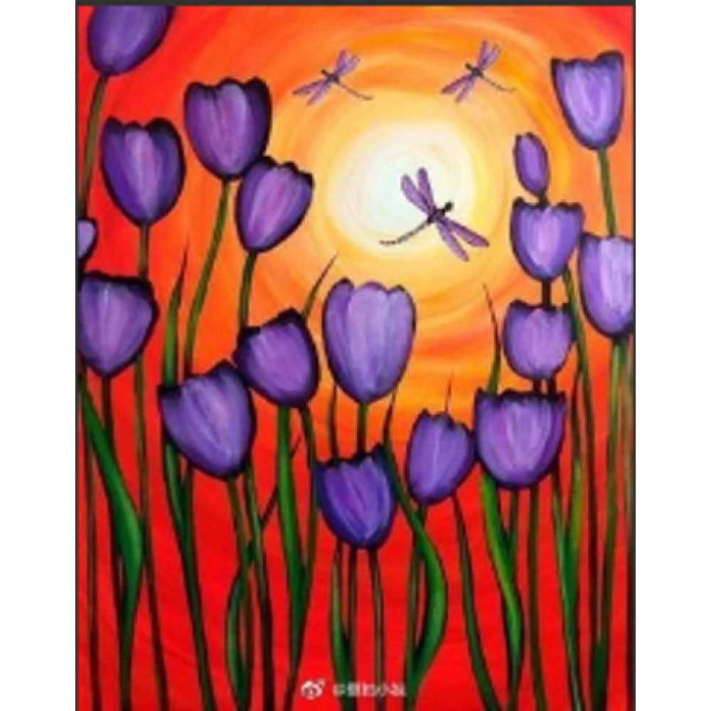 Алмазная мозаика 'Фиолетовые тюльпаны' на подрамнике