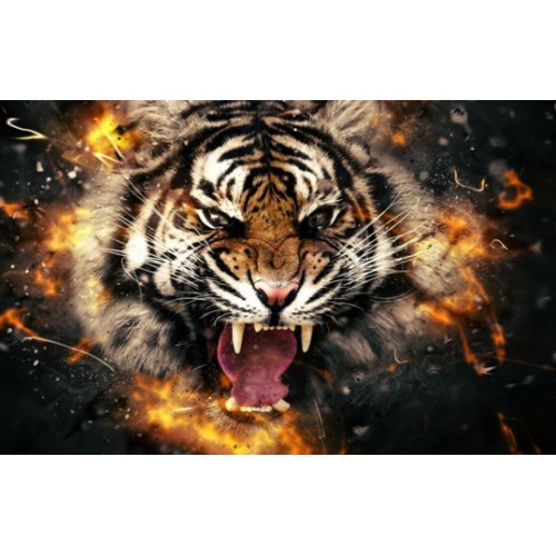 Алмазная мозаика 'Тигр в огне' без рамки