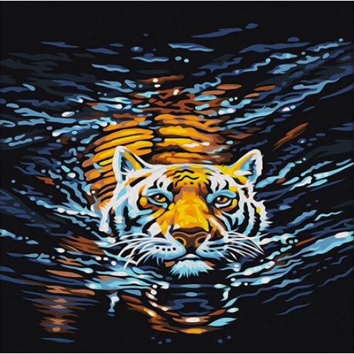 Алмазная мозаика без подрамника 'Плывущий тигр'