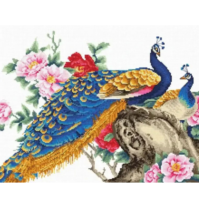 Алмазная мозаика по номерам 'Павлины'