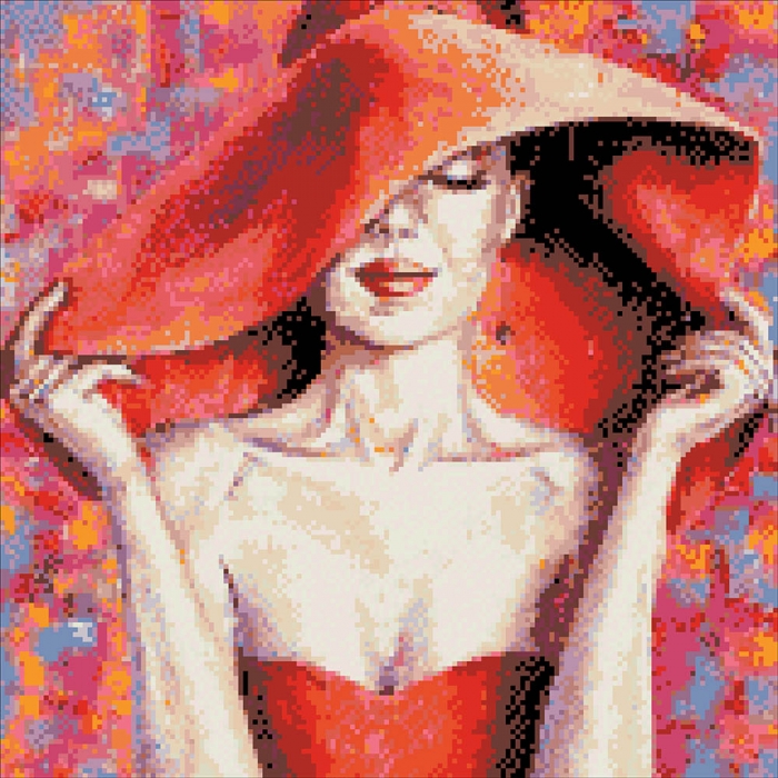 Алмазна вишивка з підрамником 'Леді у червоному капелюсі'