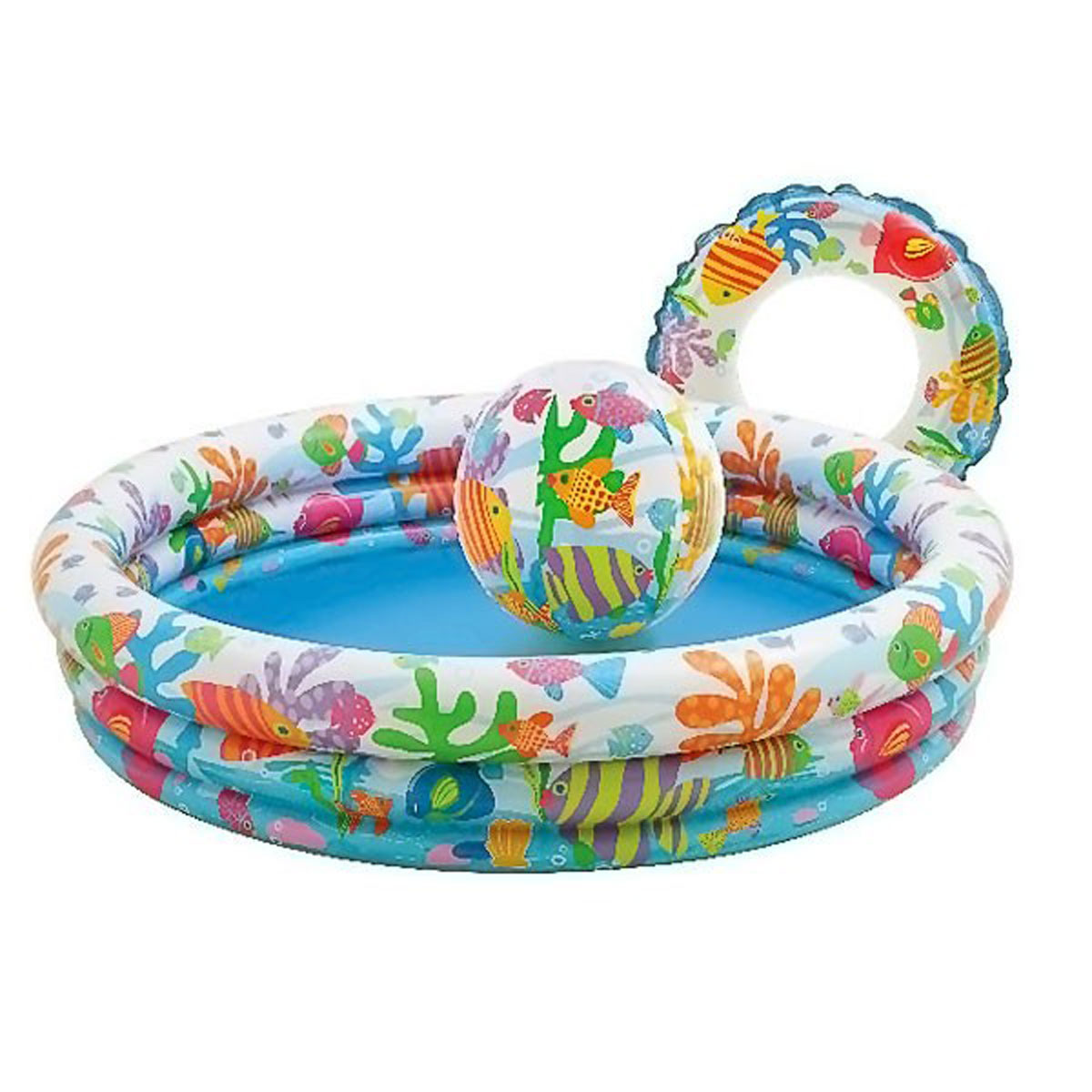 Бассейн надувной детский с кругом и мячом