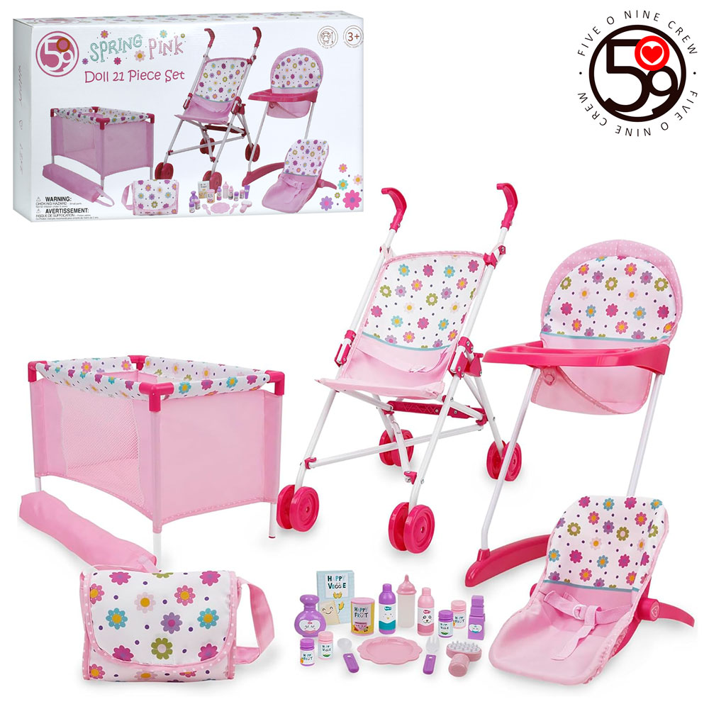 Большой игровой набор для куклы розовый цвет