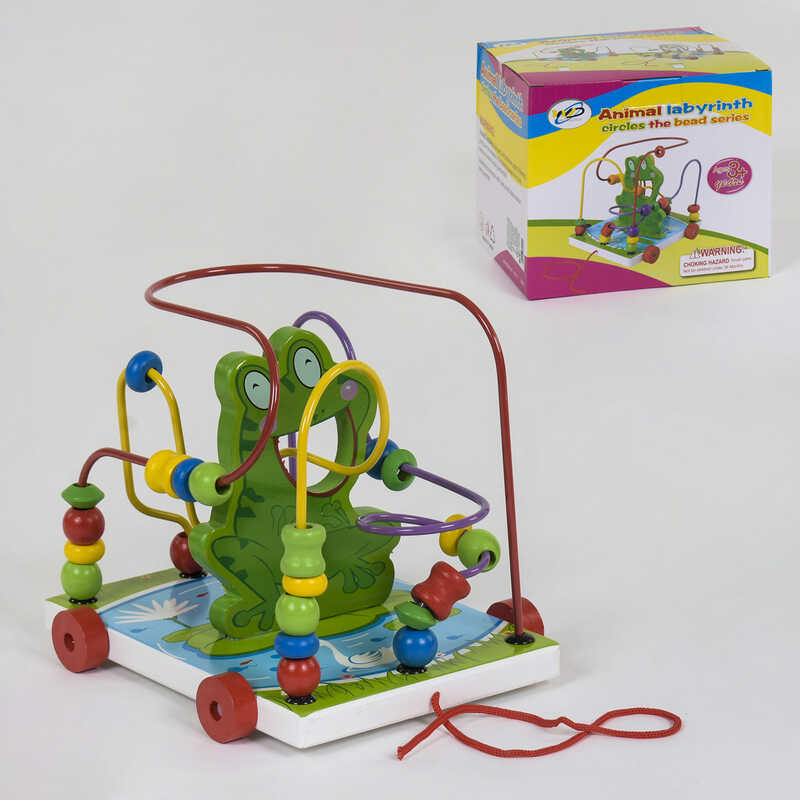 Деревянная игрушка каталка-лабиринт для пальчиков 'Лягушка'