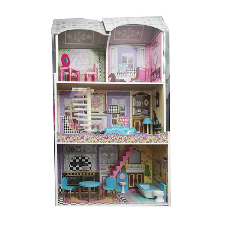 Дерев'яний ляльковий будиночок з меблями 3 поверхи